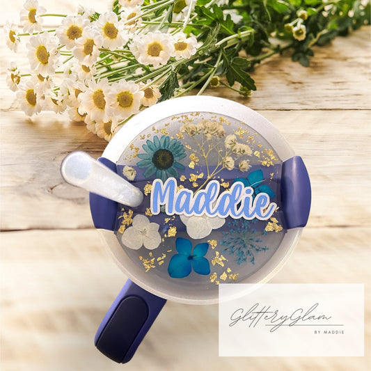 Personalized Pressed Flower Stanley Tumbler Topper: Handcrafted Tag