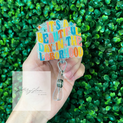Laborhood Badge Reel: Glittery Acrylic Swivel Clip for Nurses
