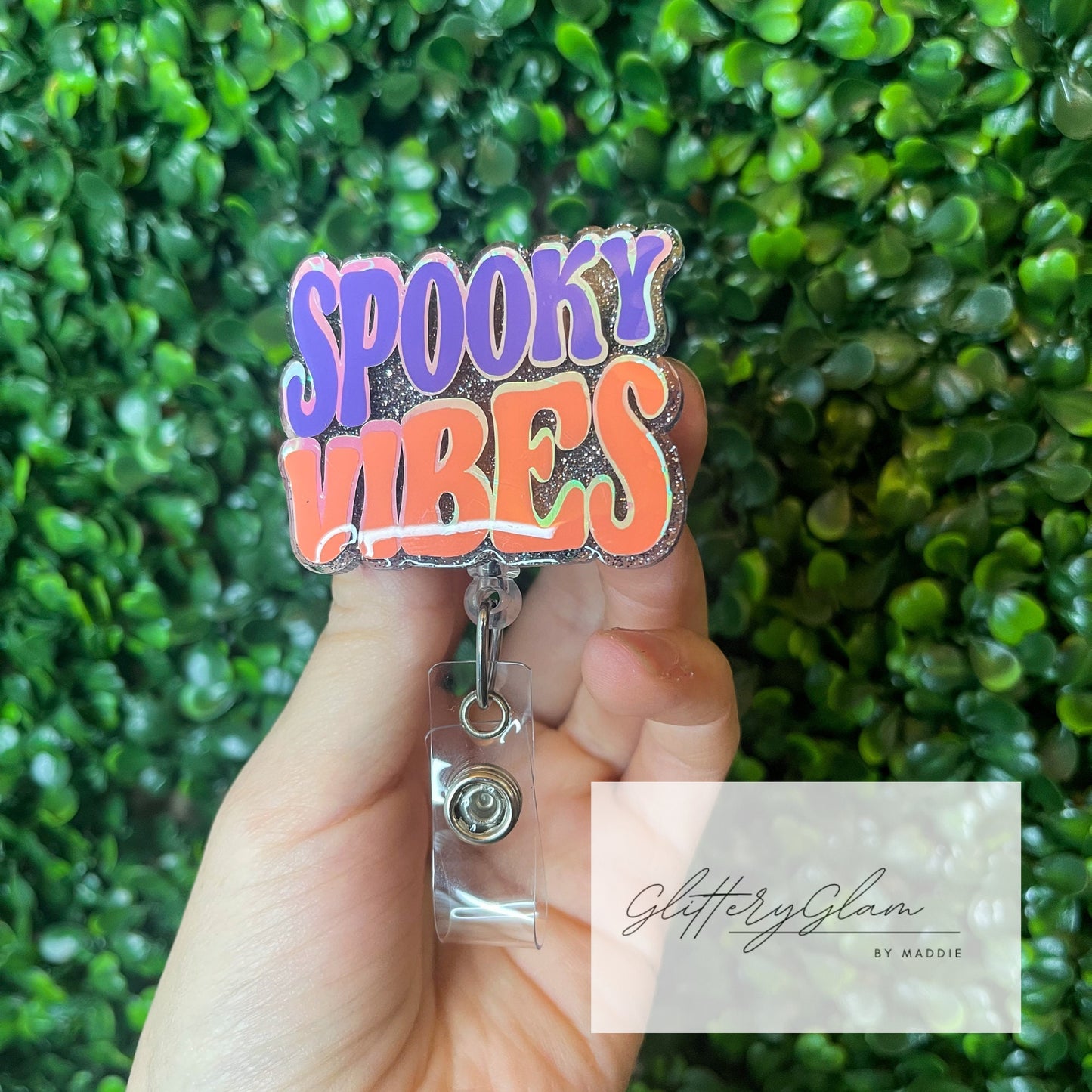 Spooky Vibes Halloween Badge Reel: Glitter Nurse ID Holder