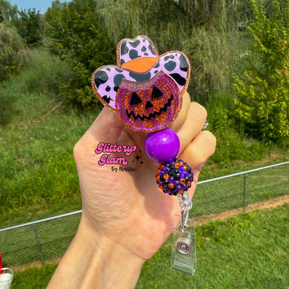Cowboy Pumpkin Badge Reel: Western Fall Accessory - Nurse ID Holder