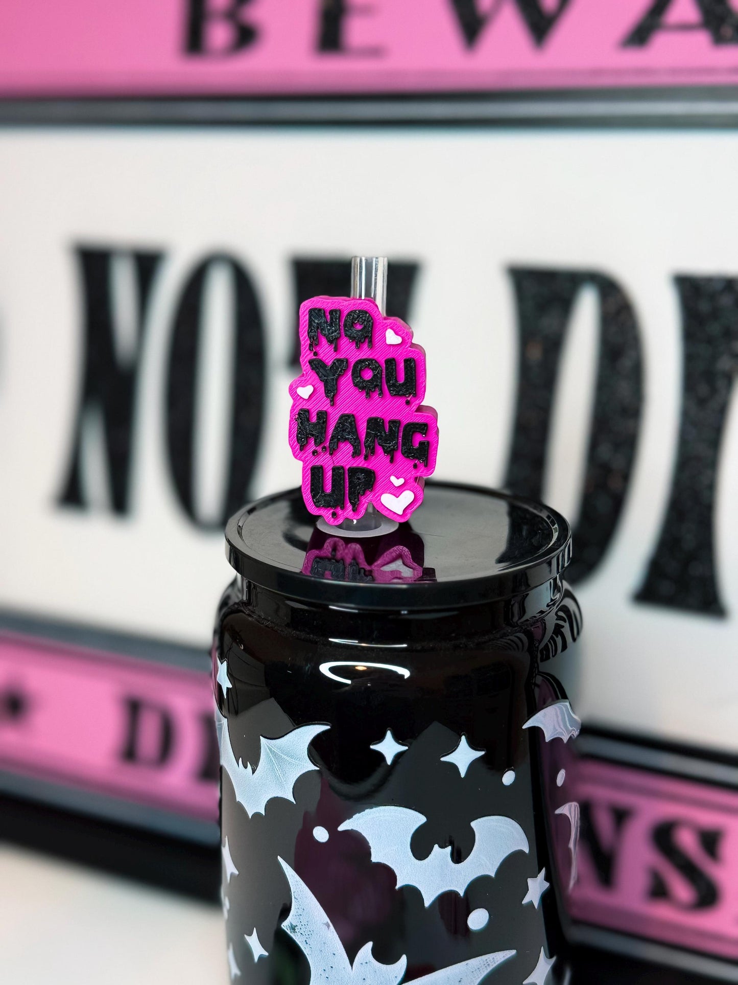 No You Hang Up Pink Straw Topper